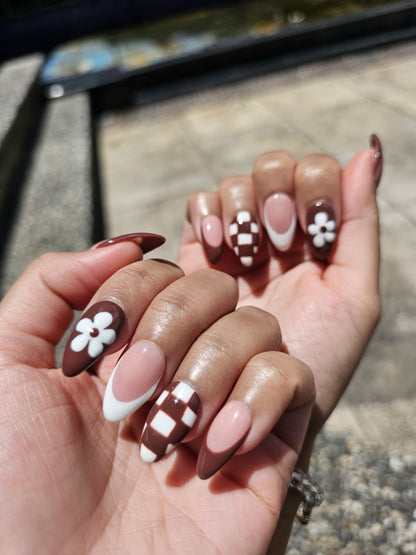 Brown Flower Press On Nails