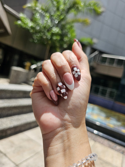 Brown Flower Press On Nails